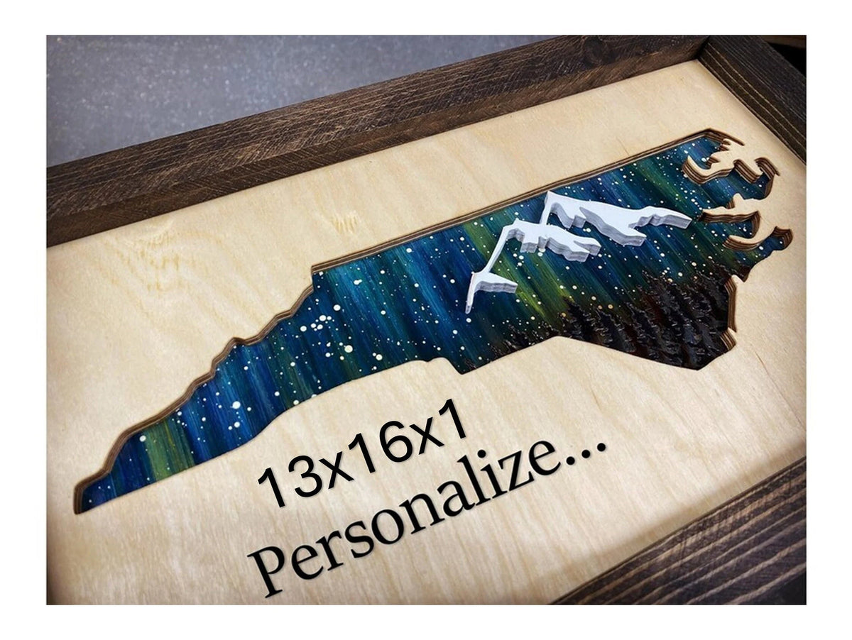 ANY STATE (Modern look), Personalized State Wooden Wall Art, Starry Night Sky Painting, Wood State Sign (13x16" with frame) $79.95+