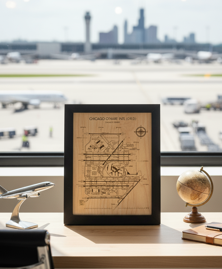 Custom Airport Map | Laser Engraved Wood Aviation Wall Art
