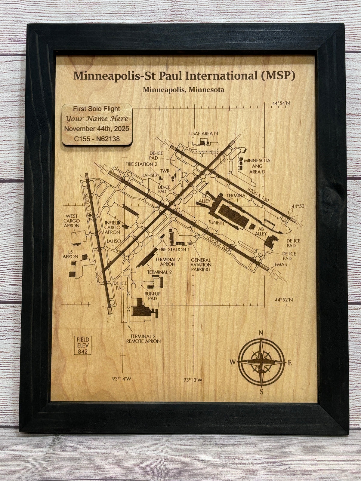 Custom Airport Map | Laser Engraved Wood Aviation Wall Art