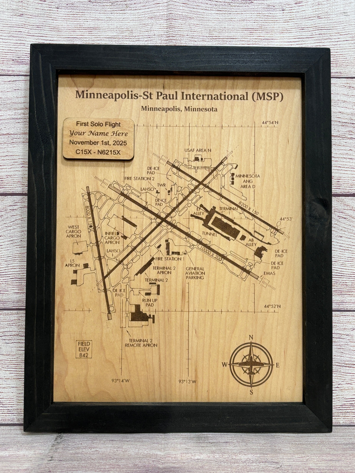 Custom Airport Map | Laser Engraved Wood Aviation Wall Art