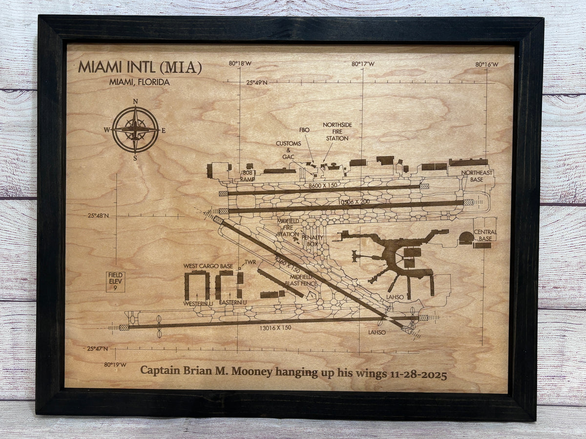Custom Airport Map | Laser Engraved Wood Aviation Wall Art