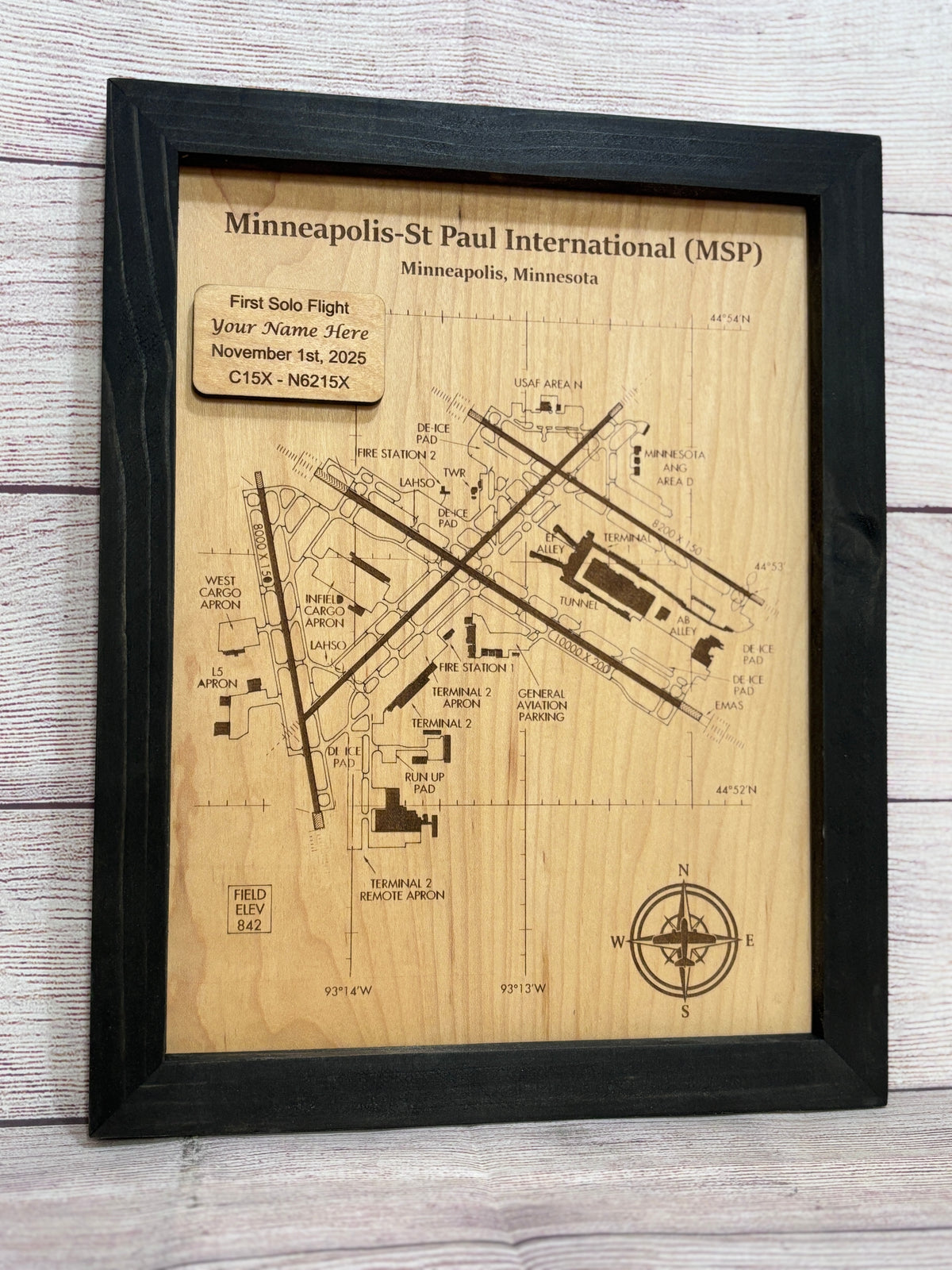 Custom Airport Map | Laser Engraved Wood Aviation Wall Art