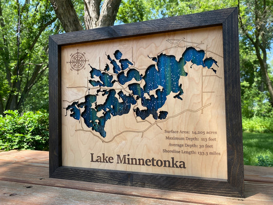 Any Lake Personalized Wood Art, custom lake with laser engraved surrounding street map, Starry Night Painting, 3D Custom Lake Map, Gift Idea $79.95+