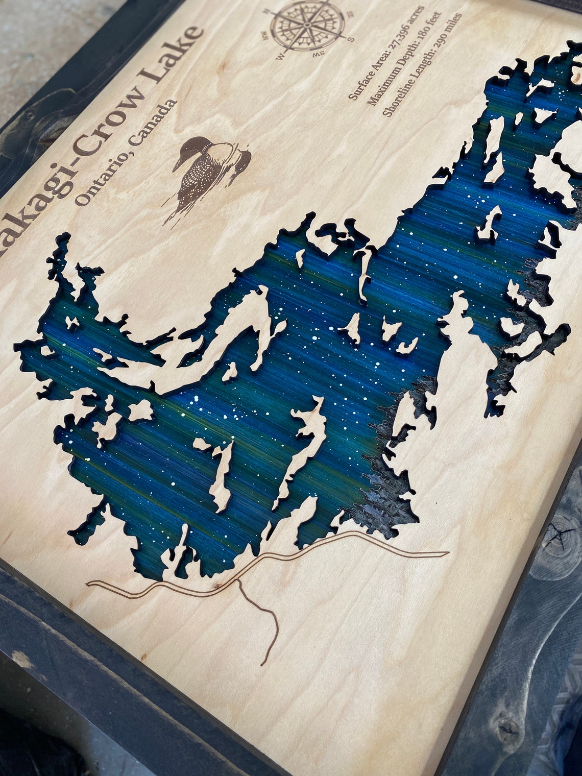 Any Lake Personalized Wood Art, custom lake with laser engraved surrounding street map, Starry Night Painting, 3D Custom Lake Map, Gift Idea $79.95+