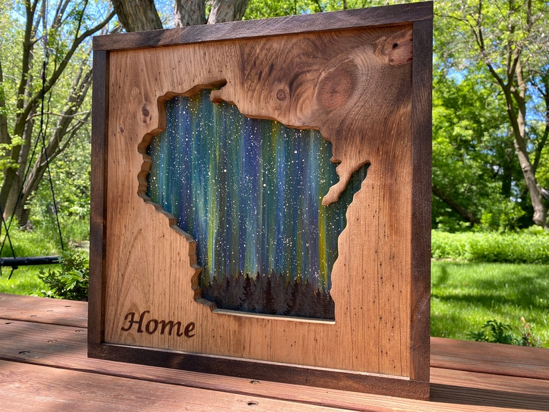 ANY STATE, Personalized State Wooden Wall Art, Starry Night Painting, State Map Sign, Wood State Sign (16x16, 18x14, 20x12 inches), Personalized Gift Idea $99.95+