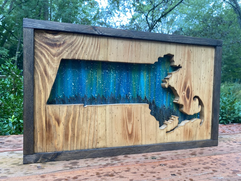 ANY STATE, Personalized State Wooden Wall Art, Starry Night Painting, State Map Sign, Wood State Sign (16x16, 18x14, 20x12 inches), Personalized Gift Idea $99.95+