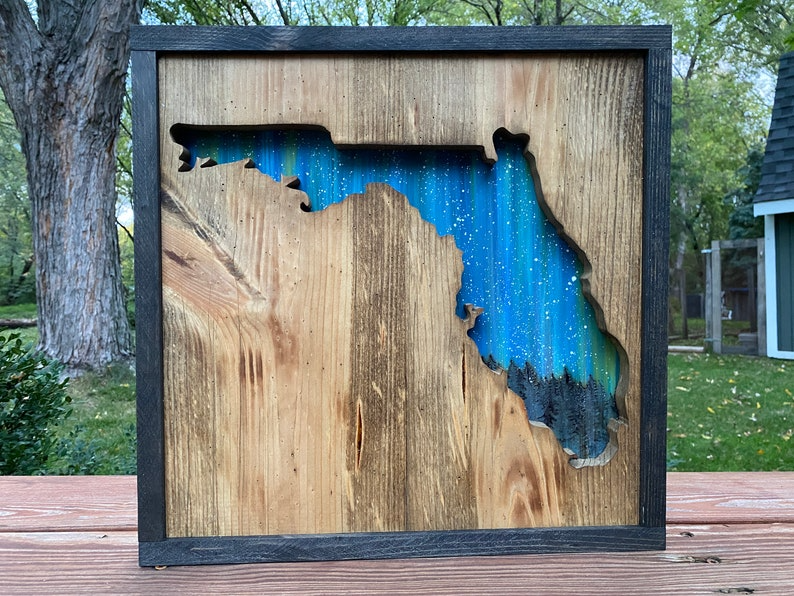 ANY STATE, Personalized State Wooden Wall Art, Starry Night Painting, State Map Sign, Wood State Sign (16x16, 18x14, 20x12 inches), Personalized Gift Idea $99.95+