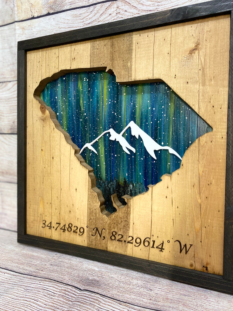 ANY STATE, Personalized State Wooden Wall Art, Starry Night Painting, State Map Sign, Wood State Sign (16x16, 18x14, 20x12 inches), Personalized Gift Idea $99.95+