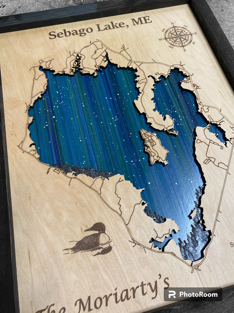 Any Lake Personalized Wood Art, custom lake with laser engraved surrounding street map, Starry Night Painting, 3D Custom Lake Map, Gift Idea $79.95+