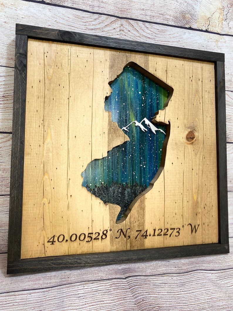 ANY STATE, Personalized State Wooden Wall Art, Starry Night Painting, State Map Sign, Wood State Sign (16x16, 18x14, 20x12 inches), Personalized Gift Idea $99.95+
