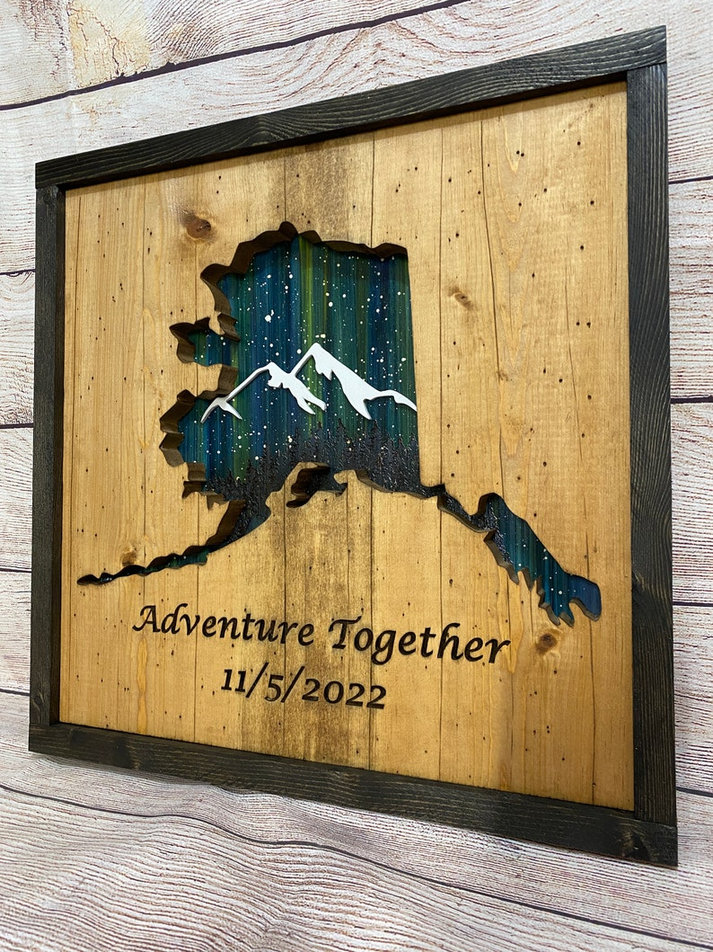 ANY STATE, Personalized State Wooden Wall Art, Starry Night Painting, State Map Sign, Wood State Sign (16x16, 18x14, 20x12 inches), Personalized Gift Idea $99.95+