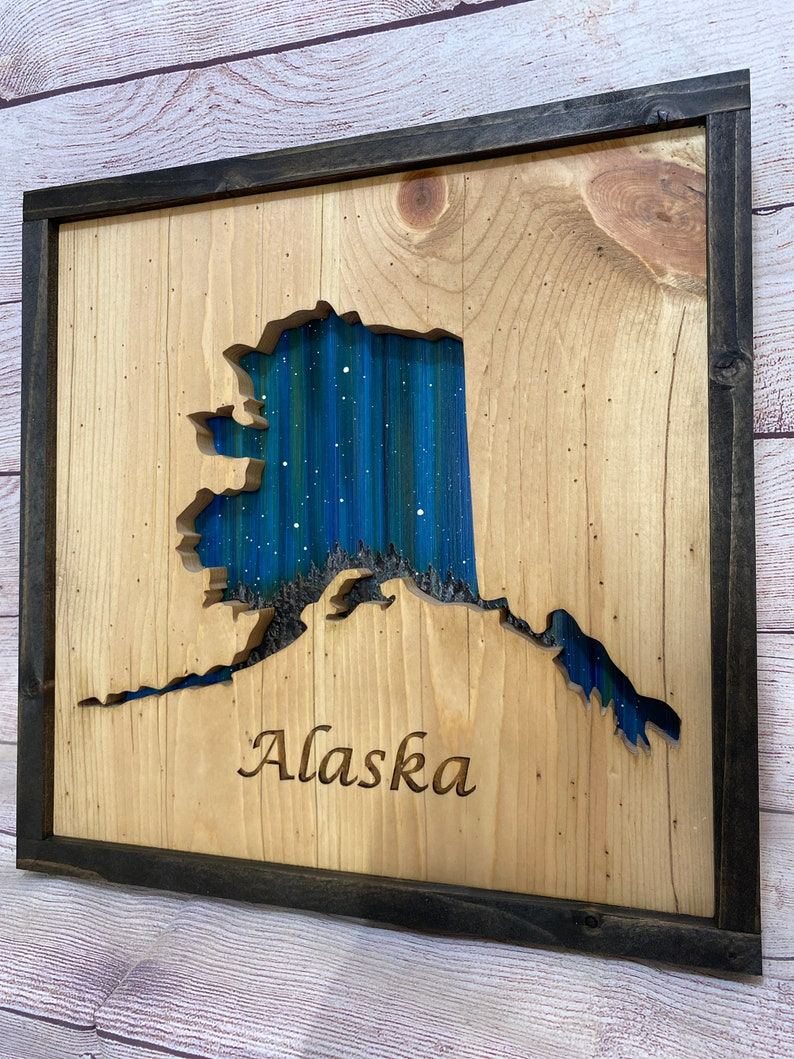 ANY STATE, Personalized State Wooden Wall Art, Starry Night Painting, State Map Sign, Wood State Sign (16x16, 18x14, 20x12 inches), Personalized Gift Idea $99.95+