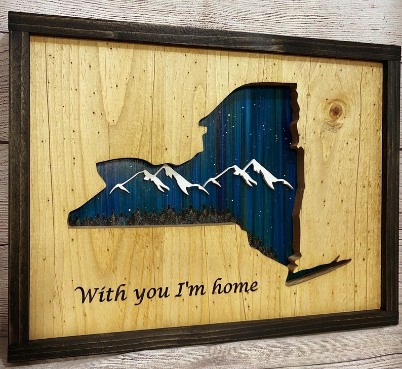 ANY STATE, Personalized State Wooden Wall Art, Starry Night Painting, State Map Sign, Wood State Sign (16x16, 18x14, 20x12 inches), Personalized Gift Idea $99.95+