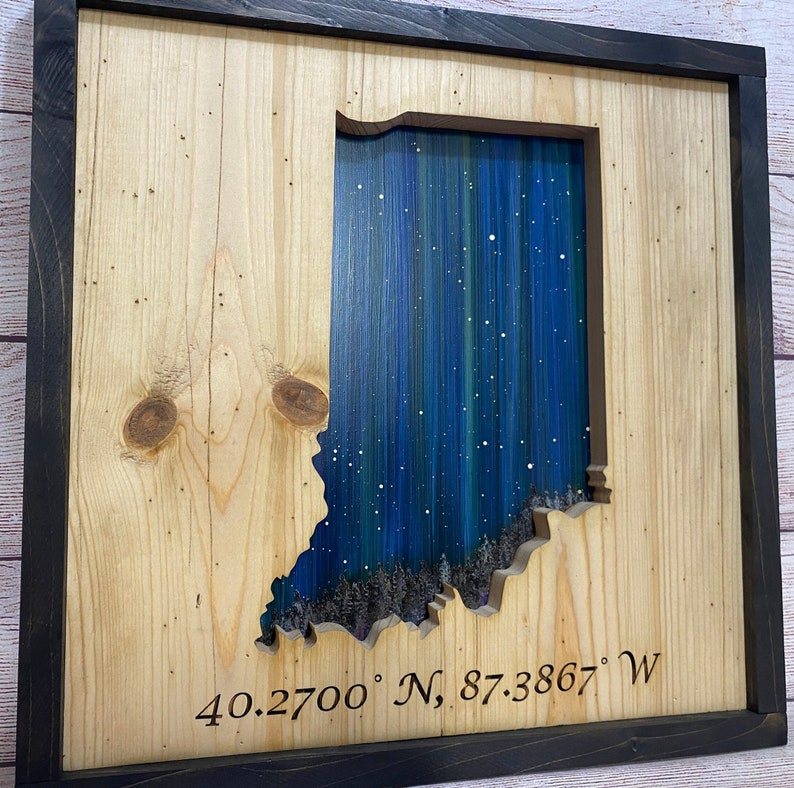 ANY STATE, Personalized State Wooden Wall Art, Starry Night Painting, State Map Sign, Wood State Sign (16x16, 18x14, 20x12 inches), Personalized Gift Idea $99.95+