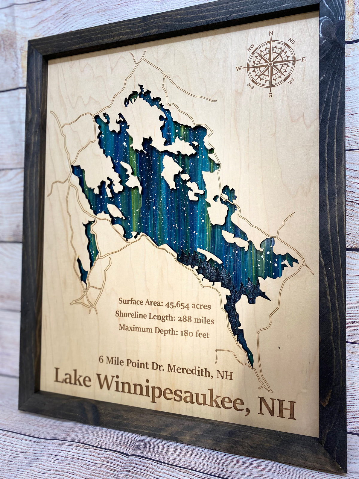 Any Lake Personalized Wood Art, custom lake with laser engraved surrounding street map, Starry Night Painting, 3D Custom Lake Map, Gift Idea $79.95+