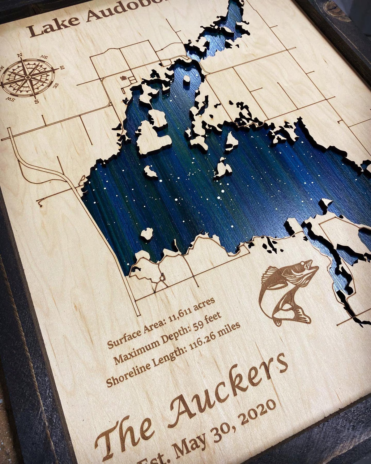 Any Lake Personalized Wood Art, custom lake with laser engraved surrounding street map, Starry Night Painting, 3D Custom Lake Map, Gift Idea $79.95+