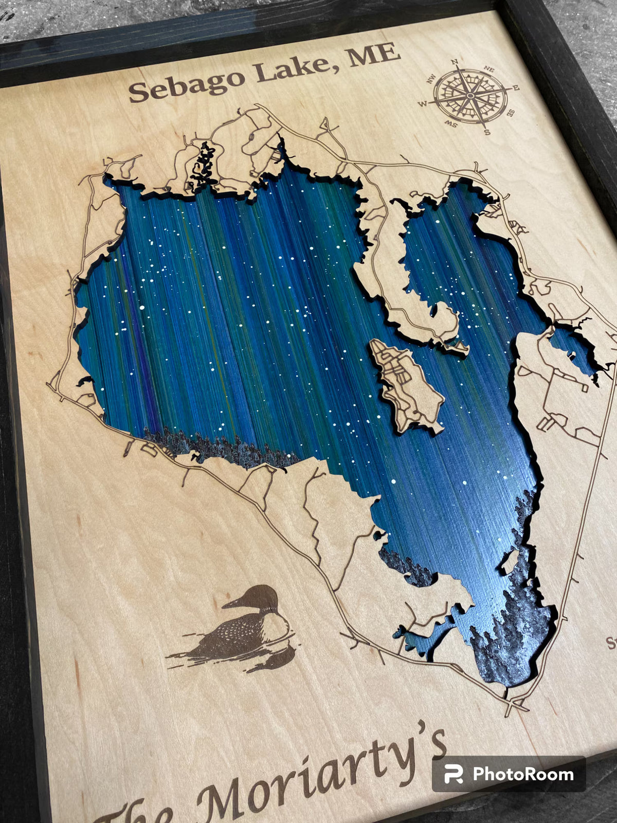 Any Lake Personalized Wood Art, custom lake with laser engraved surrounding street map, Starry Night Painting, 3D Custom Lake Map, Gift Idea $79.95+
