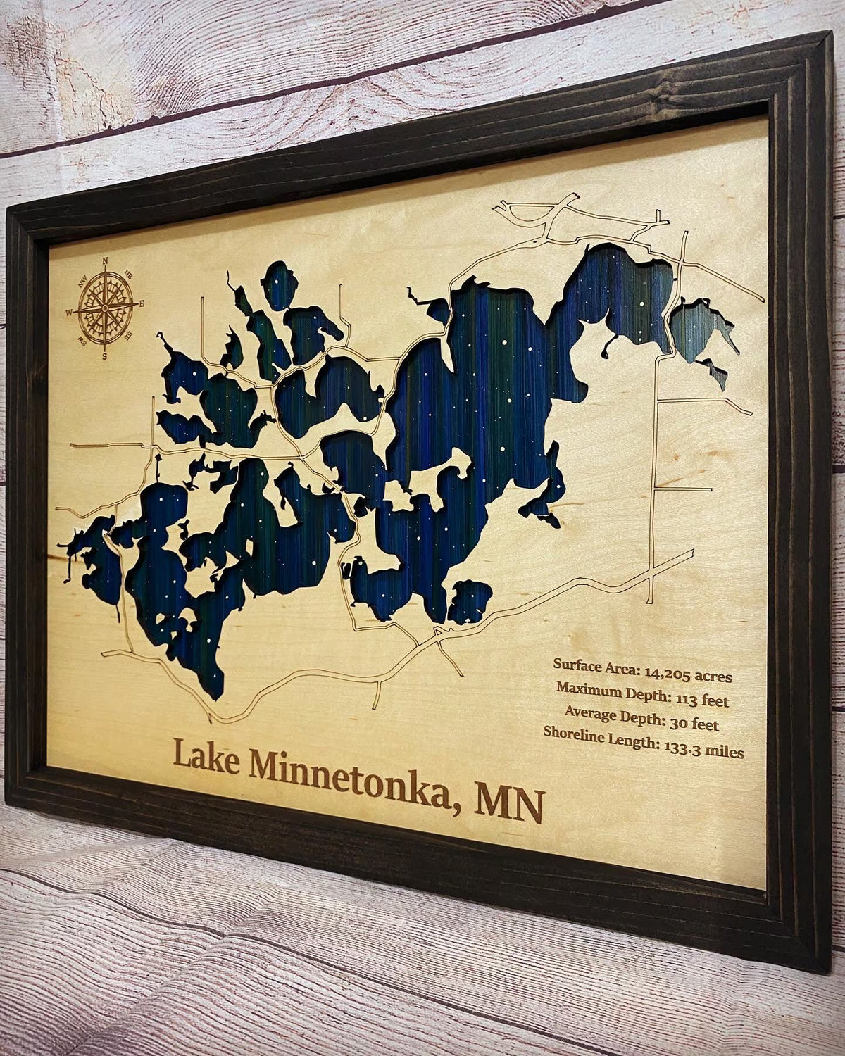 Any Lake Personalized Wood Art, custom lake with laser engraved surrounding street map, Starry Night Painting, 3D Custom Lake Map, Gift Idea $79.95+