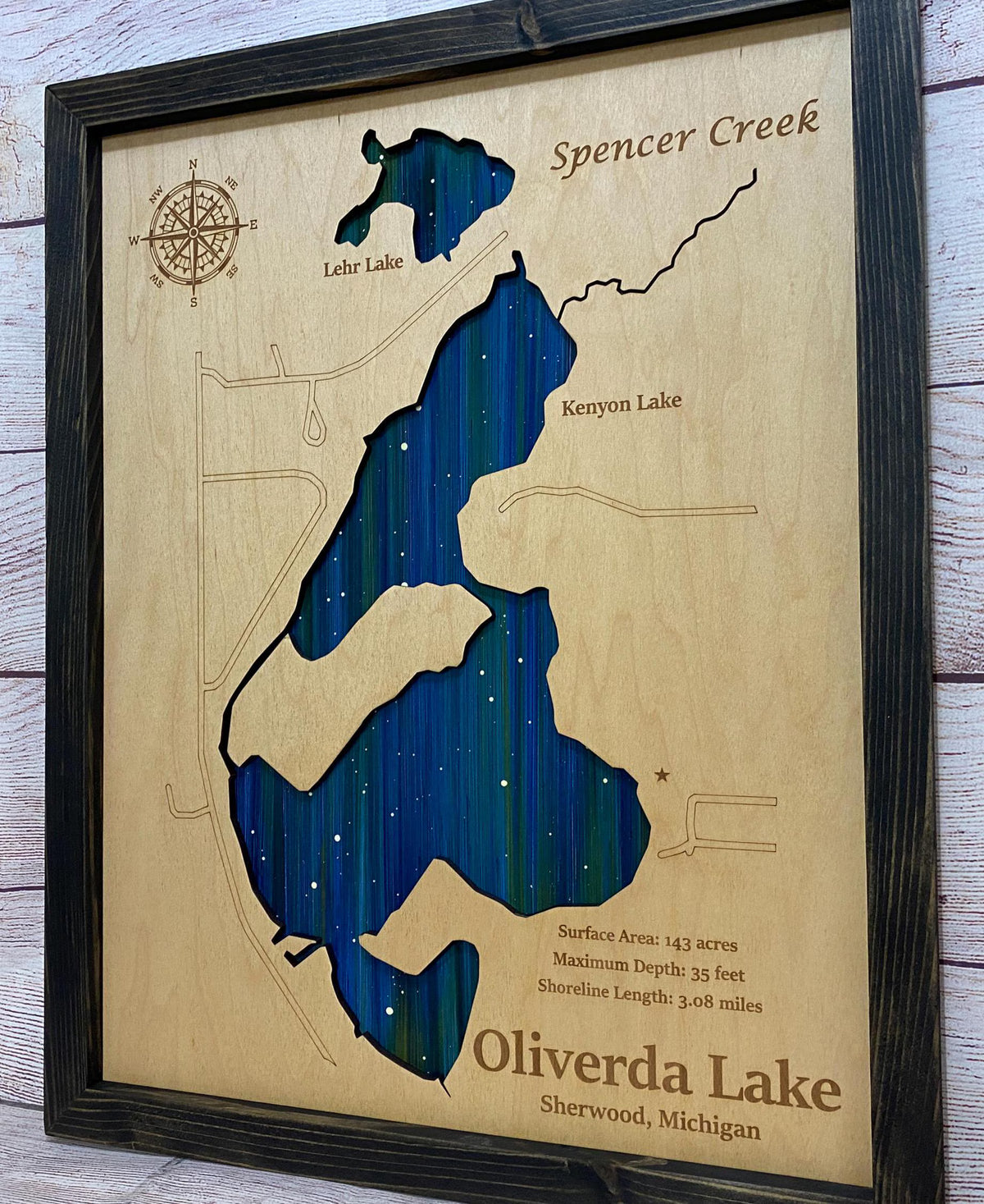 Any Lake Personalized Wood Art, custom lake with laser engraved surrounding street map, Starry Night Painting, 3D Custom Lake Map, Gift Idea $79.95+