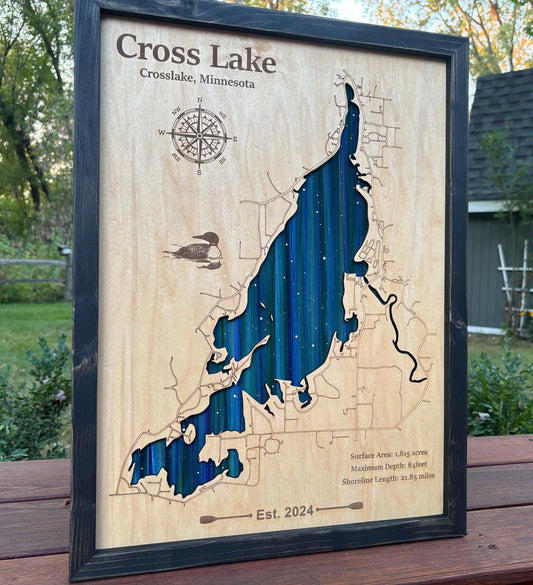 Any Lake Personalized Wood Art, custom lake with laser engraved surrounding street map, Starry Night Painting, 3D Custom Lake Map, Gift Idea $79.95+