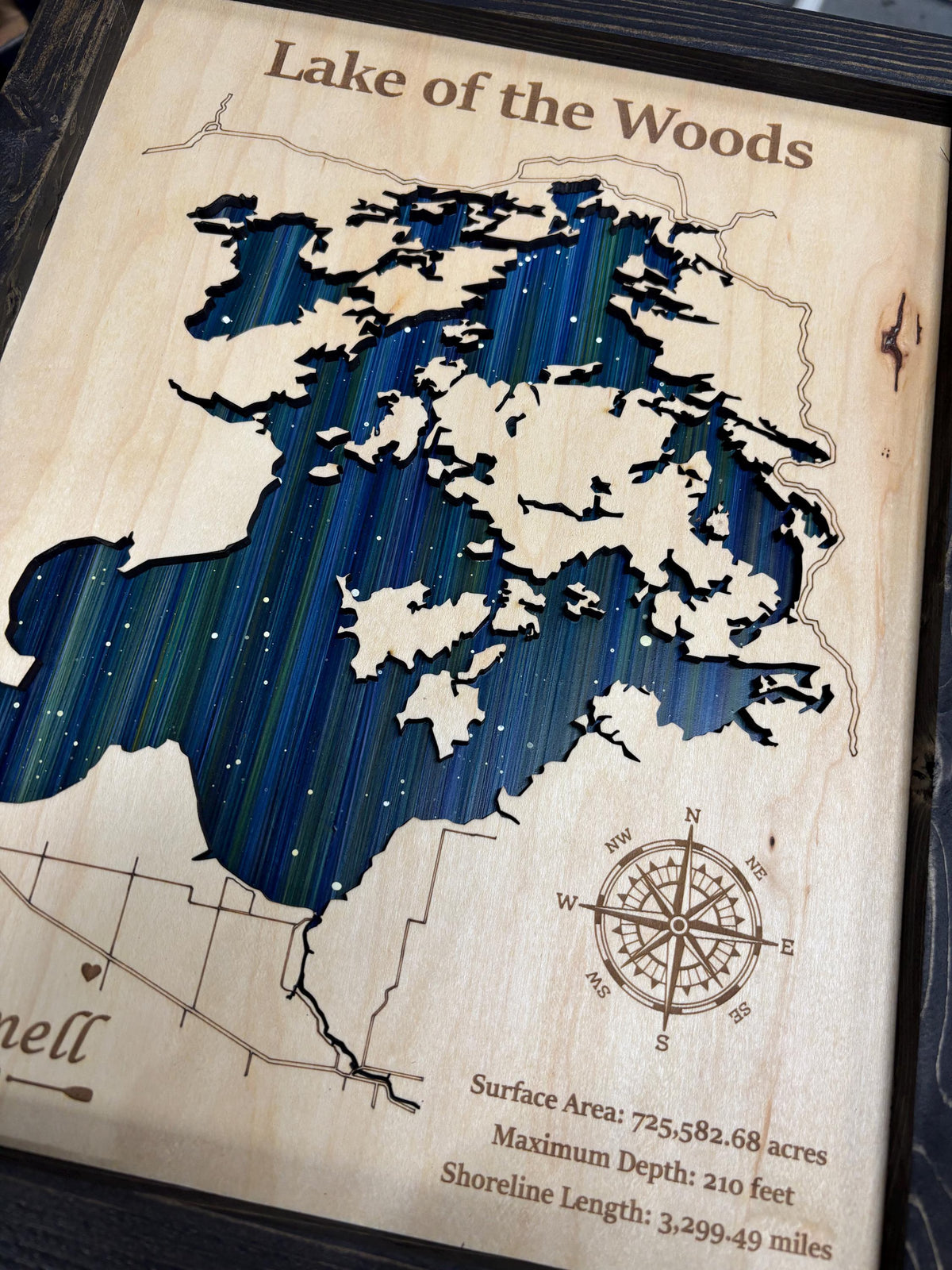 Any Lake Personalized Wood Art, custom lake with laser engraved surrounding street map, Starry Night Painting, 3D Custom Lake Map, Gift Idea $79.95+
